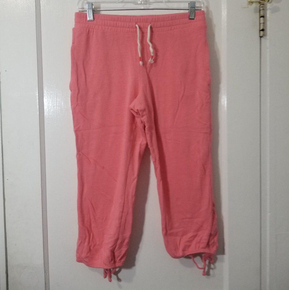 SO Pink Terry Cloth Loose Capri Crop Perfect Jogger Lounge Dancer Tie Sweatpants